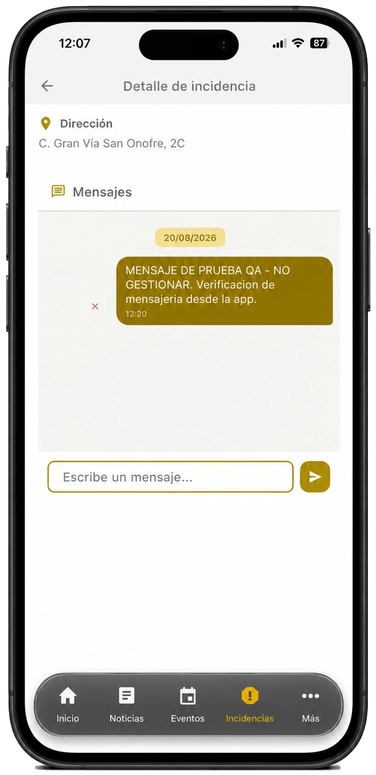 Mensajería dentro de la incidencia 00261