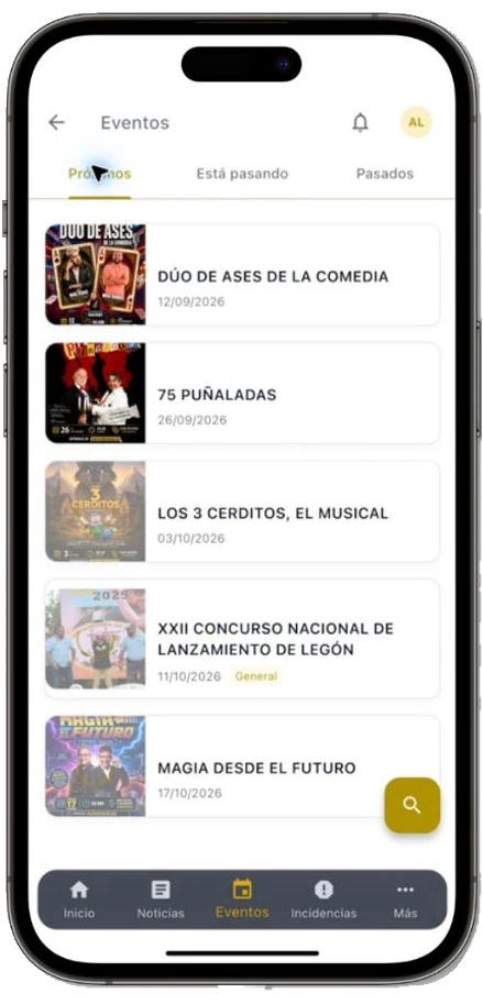Listado de próximos eventos
