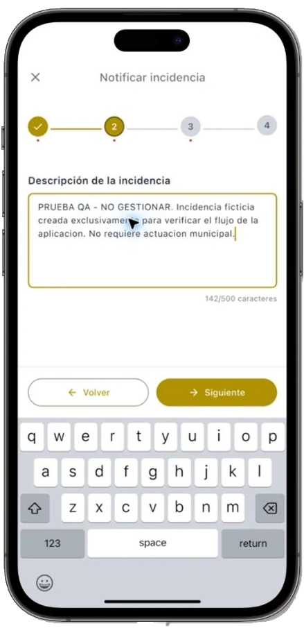 Campo para describir una incidencia