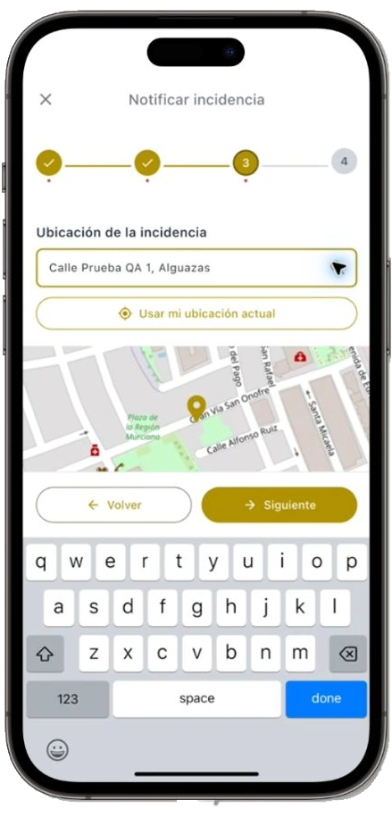Selección de la ubicación de una incidencia