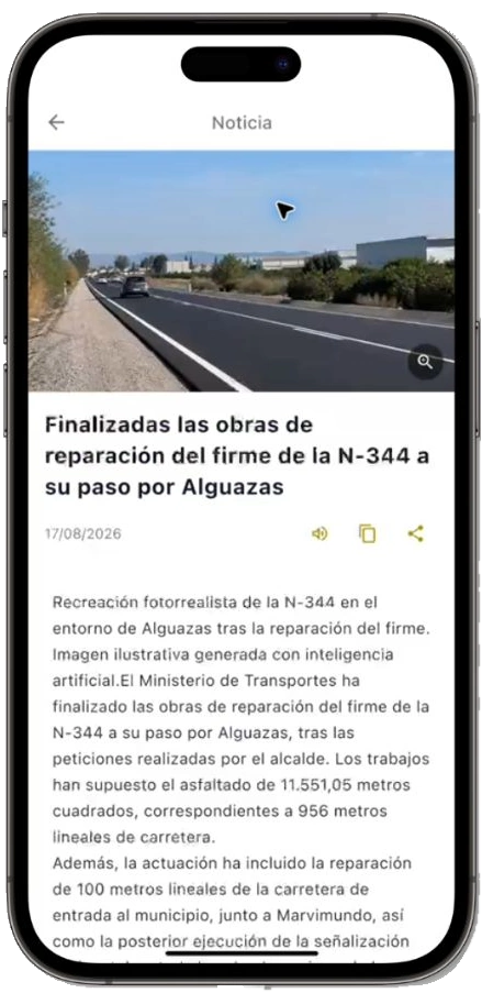 Detalle de una noticia con sus acciones disponibles